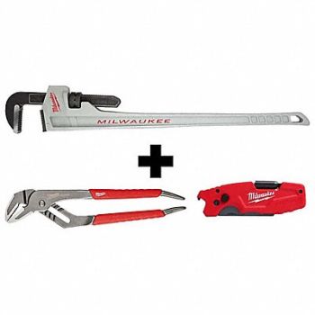 MILWAUKEE Alum Pipe Wrench Pliers Utility Knife, 382ZC5