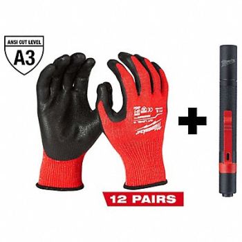 MILWAUKEE Cut 3 Dipped Gloves - XXL Penlight, 382ZD0