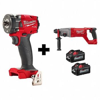 MILWAUKEE Impact 3/8 1 Rotary H. M18 XC6.0 2PK, 384NM6