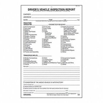 JJ KELLER Vehicle Inspection Form 3 Ply W/Carbon, 38D296