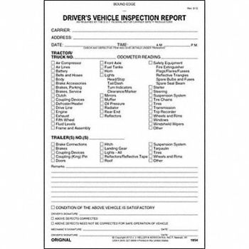 JJ KELLER Vehicle Inspection Form 2 Ply Carbonless, 38D297