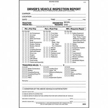 JJ KELLER Vehicle Inspection Form 2 Ply Carbonless, 38D299