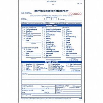JJ KELLER Vehicle Inspection Form 3 Ply Carbonless, 38D301