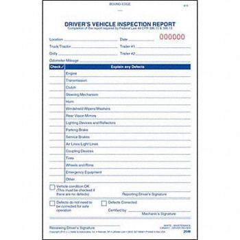 JJ KELLER Vehicle Inspection Form 2 Ply Carbonless, 38D304