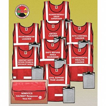 DISASTER MANAGEMENT SYSTEMS Safety Vest Red Hazmat Universal, 38E575