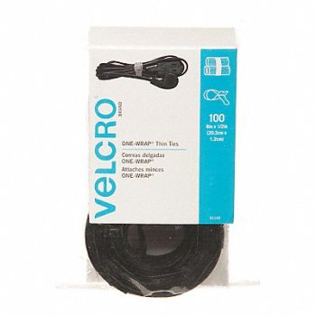 VELCRO BRAND Hook-and-Loop Cable Tie 8 in Black PK100, 38UV53