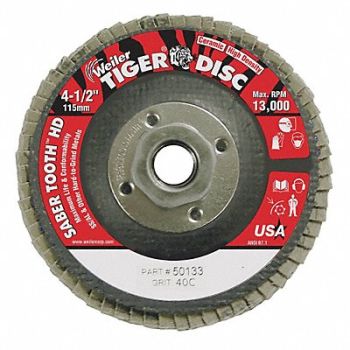 WEILER J1568 Fiber Disc 4 1/2 in Dia 5/8in Arbor, 38UZ45