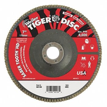 WEILER J1575 Flap Disc Ceramic Alumina 7 in 40 Grit, 38UZ48