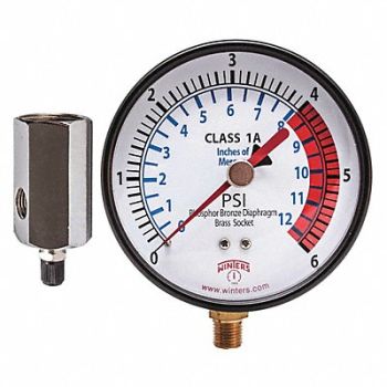 WINTERS K4558 Pressure Gauge 4 Dial Size Black, 491G23
