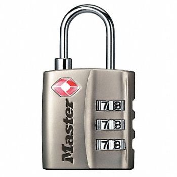 MASTER LOCK Luggage Padlock 1 1/3in Rectangle Silver, 38W810