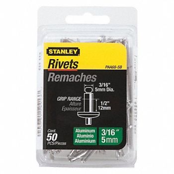 STANLEY Rivet Blind 3/16In 155 lb PK50, 38WF42