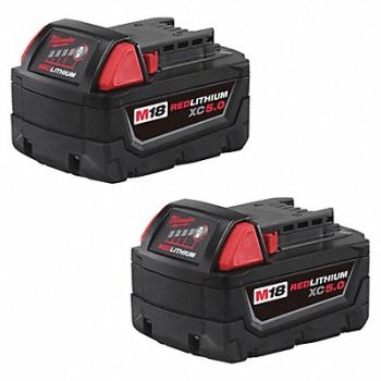MILWAUKEE Battery 5.0 Ah Li-Ion 18VDC PK2, 38XJ03