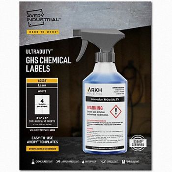 AVERY Chem Label 3-1/2 W x 5 H 200 Lbls PK200, 38YV45