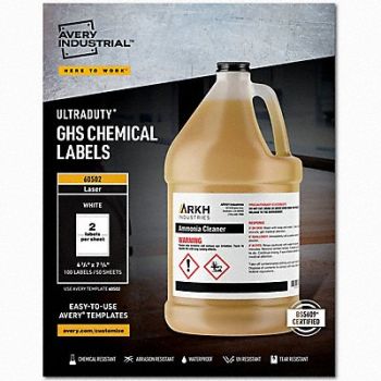 AVERY Chem Label 7-3/4 W x 4-3/4 H Labls PK100, 38YV48