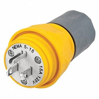 HUBBELL Watertight Plug 5-15P 15A 125VAC Yellow, 39AW17