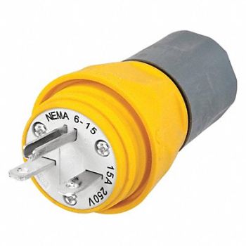 HUBBELL Watertight Plug 6-15P 15A 250VAC Yellow, 39AW20