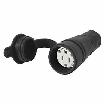 HUBBELL Watertight Conn 5-15R 15A 125VAC Black, 39AW23