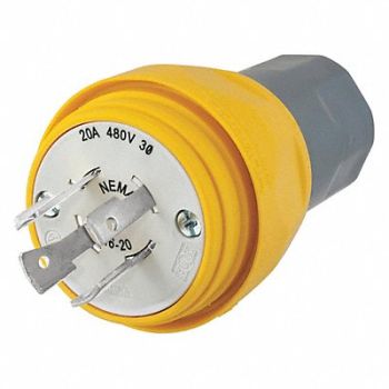 HUBBELL WT Plug L16-20P 20A 480VAC Yellow, 39AW37
