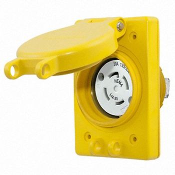 HUBBELL Watertight Locking Receptacle 30 Yellow, 39AW76