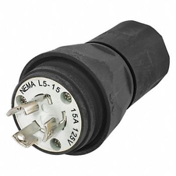 HUBBELL WT Plug L5-15P 15A 125VAC Black, 39AW92