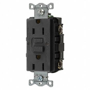 HUBBELL GFCI Receptacle 15A 125VAC 5-15R Black, 39EA15