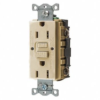 HUBBELL GFCI Receptacle 15A 125VAC 5-15R Ivory, 39EA17