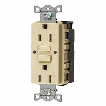 HUBBELL GFCI Receptacle 15A 125VAC 5-15R Ivory, 39EA61
