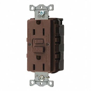 HUBBELL GFCI Receptacle 15A 125VAC 5-15R Brown, 39EA63