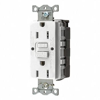 HUBBELL GFCI Receptacle 15A 125VAC 5-15R White, 39EA64