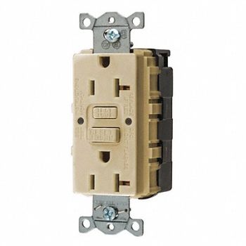 HUBBELL GFCI Receptacle 20A 125VAC 5-20R Ivory, 39EA65