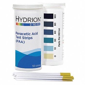 MICRO ESSENTIAL Peracetic Acid Test Strip 50 Strips, 39J088