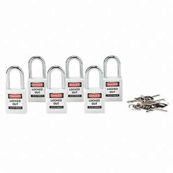 BRADY H1699 Lockout Padlock KA White 1-3/4 H PK6, 39N178