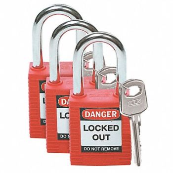 BRADY Lockout Padlock KA Red 1-3/4 H PK3, 39N161