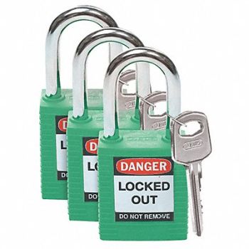 BRADY Lockout Padlock KA Green 1-3/4 H PK3, 39N164