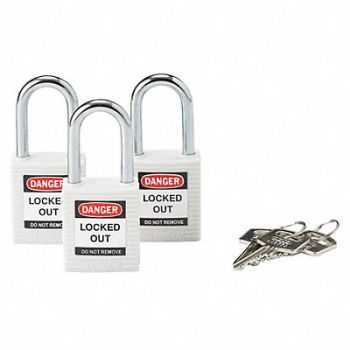 BRADY Lockout Padlock KA White 1-3/4 H PK3, 39N169