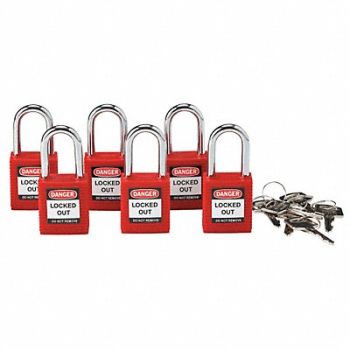 BRADY H1699 Lockout Padlock KA Red 1-3/4 H PK6, 39N170