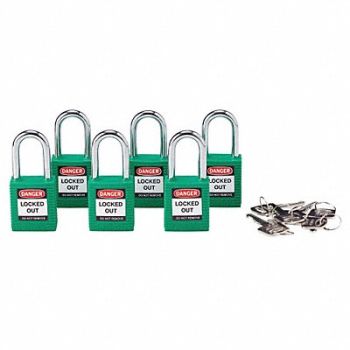 BRADY H1699 Lockout Padlock KA Green 1-3/4 H PK6, 39N173
