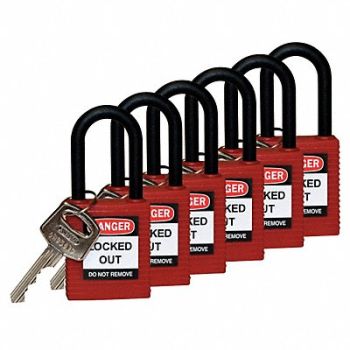 BRADY H1705 Lockout Padlock KD Red 1-3/4 H PK6, 39N225
