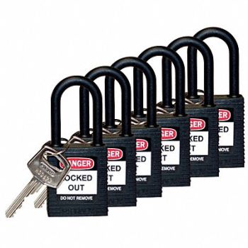 BRADY H1705 Lockout Padlock KD Black 1-3/4 H PK6, 39N230