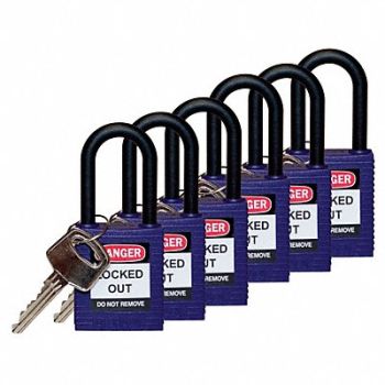 BRADY H1705 Lockout Padlock KD Purple 1-3/4 H PK6, 39N232
