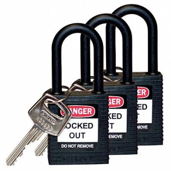 BRADY Lockout Padlock KA Black 1-3/4 H PK3, 39N239