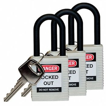BRADY Lockout Padlock KA White 1-3/4 H PK3, 39N242