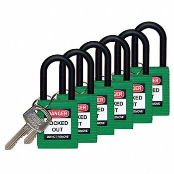 BRADY H1707 Lockout Padlock KA Green 1-3/4 H PK6, 39N246