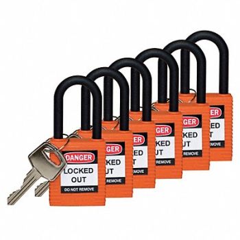 BRADY H1707 Lockout Padlock KA Orange 1-3/4 H PK6, 39N247