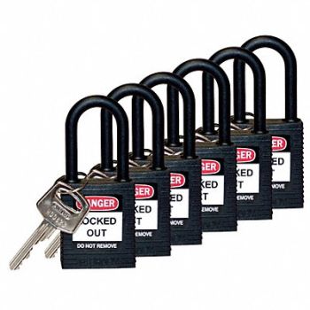 BRADY H1707 Lockout Padlock KA Black 1-3/4 H PK6, 39N248