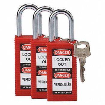 BRADY Lockout Padlock KA Red 3 H PK3, 39N270