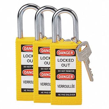 BRADY Lockout Padlock KA Yellow 3 H PK3, 39N272