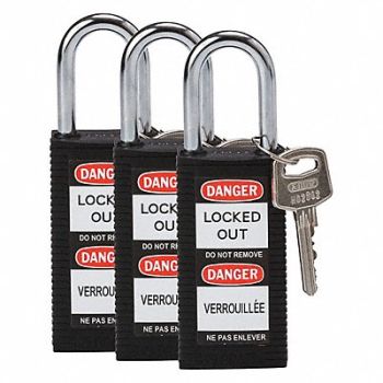 BRADY Lockout Padlock KA Black 3 H PK3, 39N275