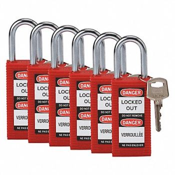 BRADY Lockout Padlock KD Red 3 H PK6, 39N261