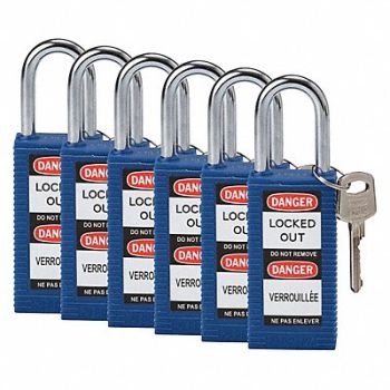 BRADY Lockout Padlock KD Blue 3 H PK6, 39N262